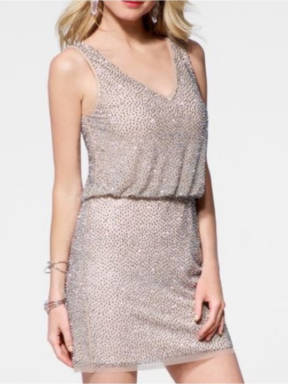 Cache Sleeveless Sequin Mini Dress in Light Champagne